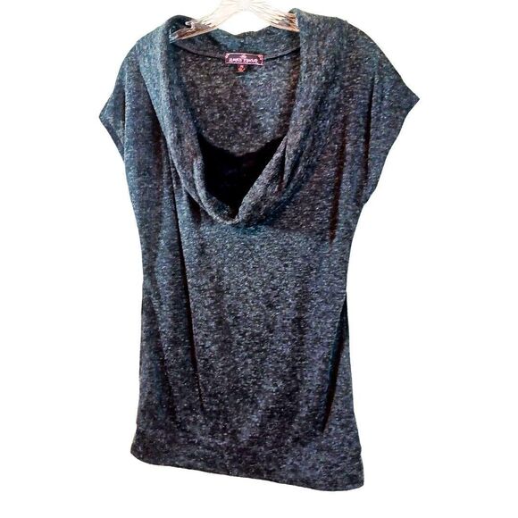 Almost Famous Women Grey Cowl Neck Lace Insert Short Sleeve Casual Sweater Sz XL - Picture 2 of 7